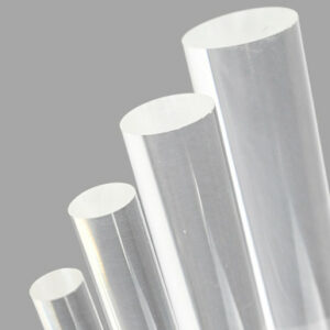 "GS acrylaat rondstaven van gegoten acrylglas, beschikbaar in diameters Ø 5 tot Ø 200 mm, met optische helderheid en een gladde afwerking."