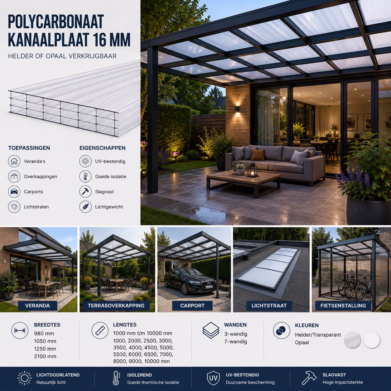 Applications for 16mm polycarbonate multi-wall sheets-