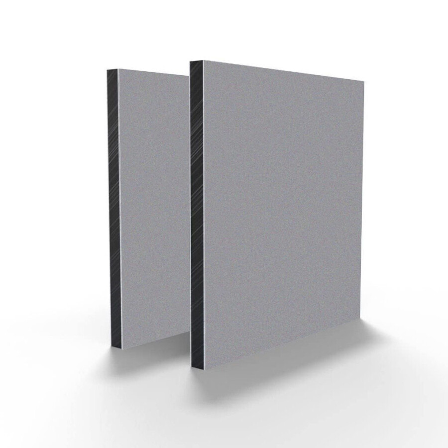 Alu PE plaat in Metallic Zilver (RAL 9006), een stijlvolle en duurzame plaat geschikt voor gevelbekleding, interieur en decoratieve toepassingen.