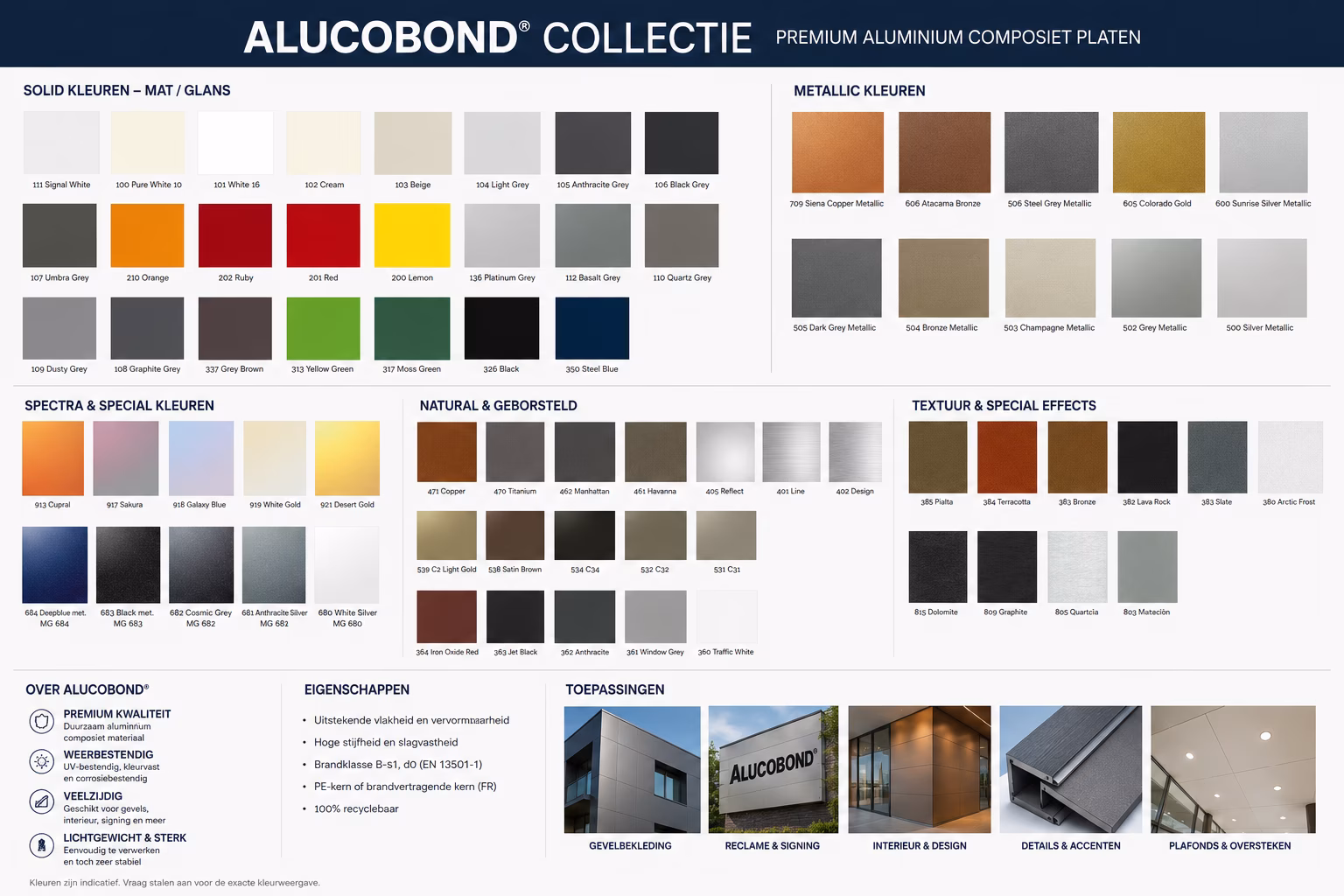 Alucobond kleuren kaart
