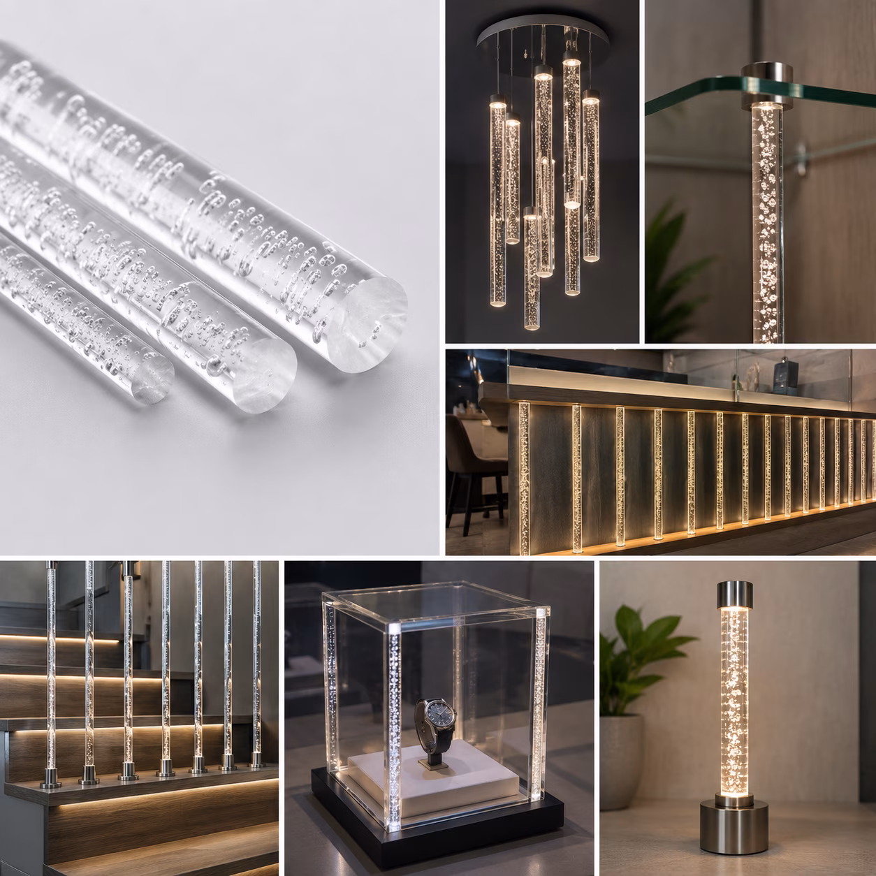 Toepassing acrylaat bubbelstaf helder