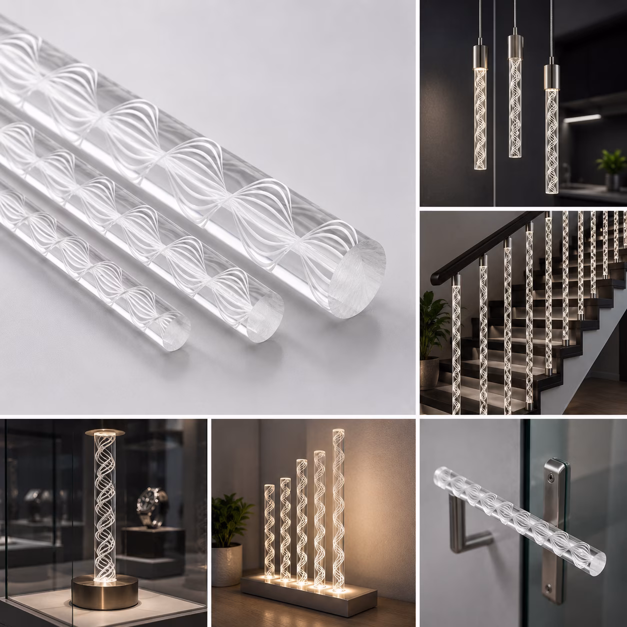 Toepassing acrylaat rondstaf spiraalvormige lijnen