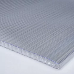 Polycarbonate channel sheet 7-wall transparent, extra strong and insulating, ideal for roofing and facade applications.