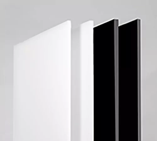 Acrylic sheet available in black or white, ideal for various applications such as interiors, displays and signage.